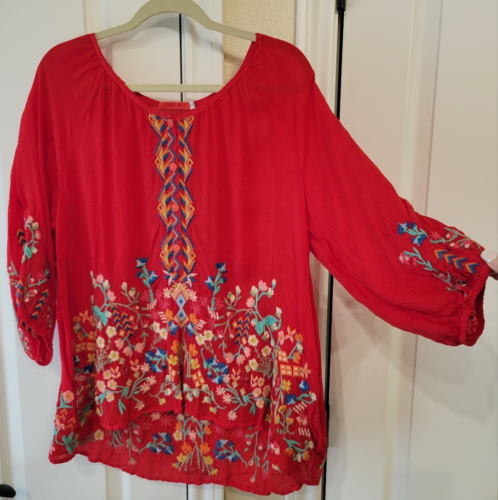 JOHNNY WAS Red Sarah Blouse Size Medium